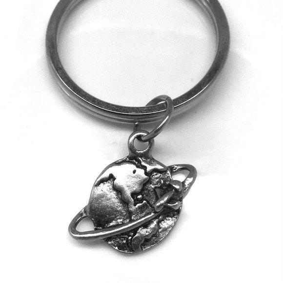 Miniature Planet Earth World with Tiny Airplane Traveller Key ring Gift Keychain - Picture 1 of 2